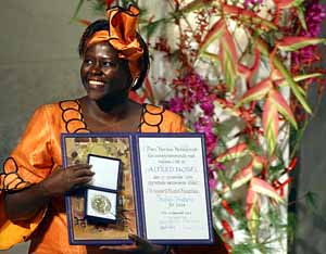 Wangari Maathai receiving Nobel Peace Prize